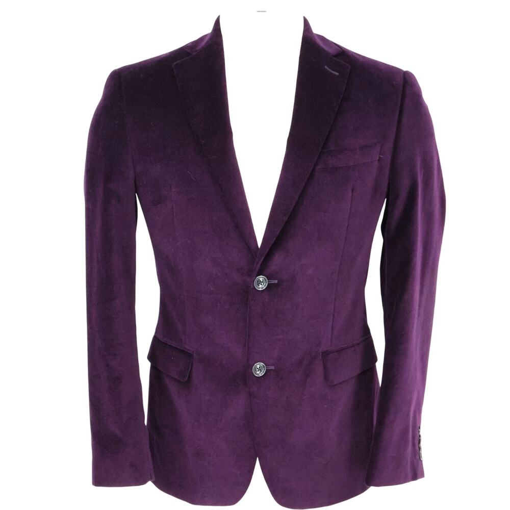 Alfani Sport Coat Mens 36R Purple Velvet Lined Jacket Slim Fit Preppy Academia